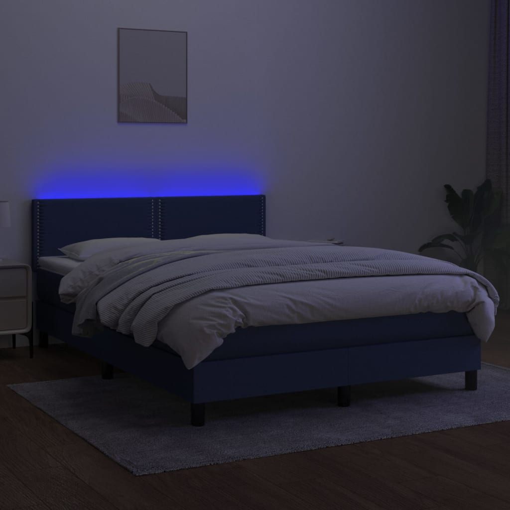 kontinentalseng med LED-lys 140x190 cm stof blå