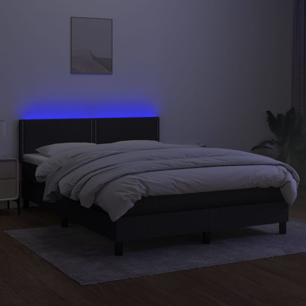 kontinentalseng med LED-lys 140x200 cm stof sort