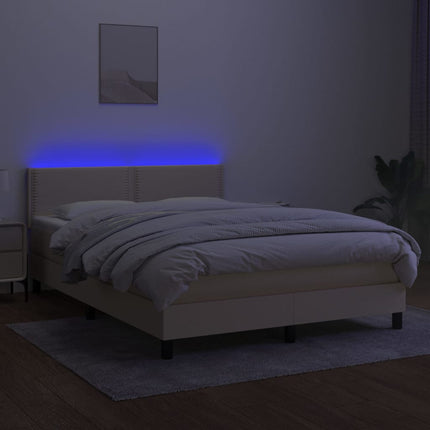 kontinentalseng med LED-lys 140x200 cm stof cremefarvet