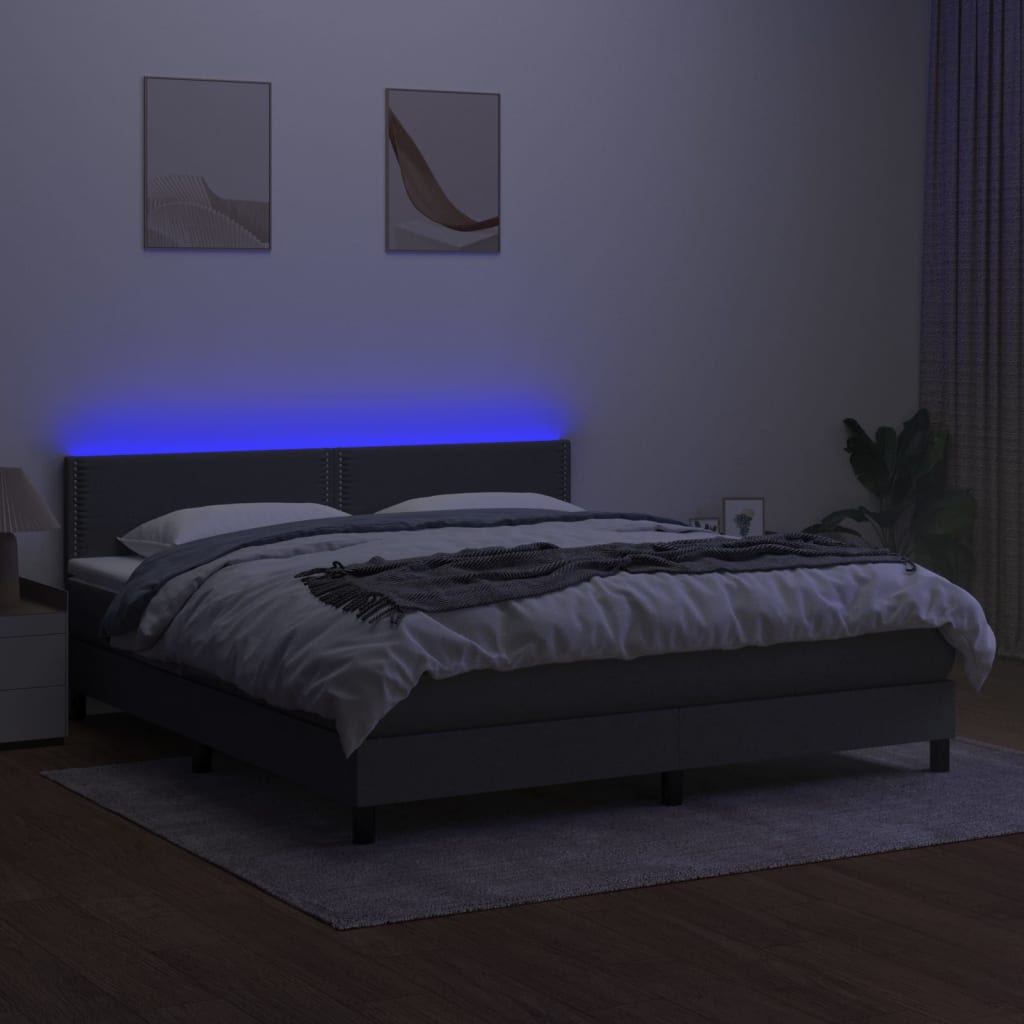 kontinentalseng med LED-lys 180x200 cm stof mørkegrå