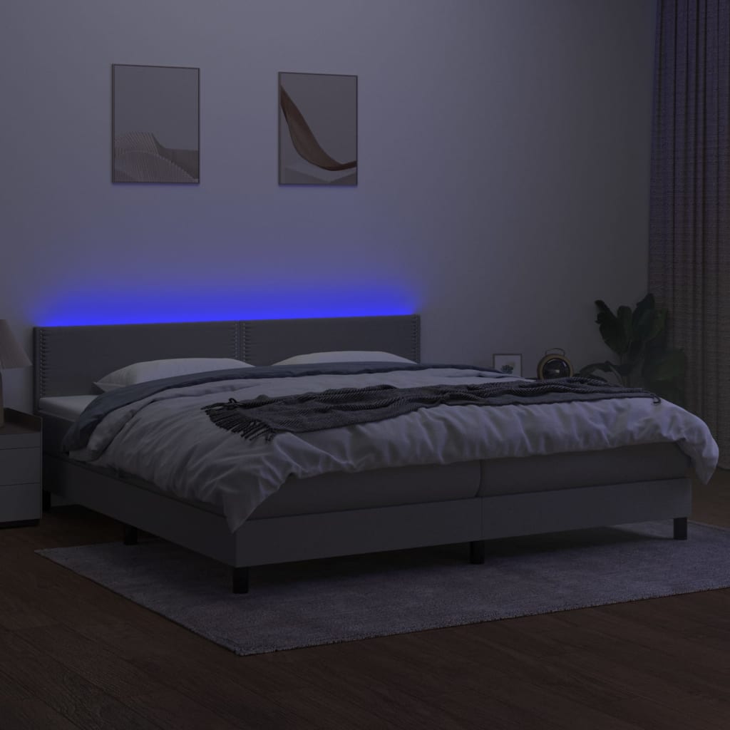 kontinentalseng med LED-lys 200x200 cm stof lysegrå