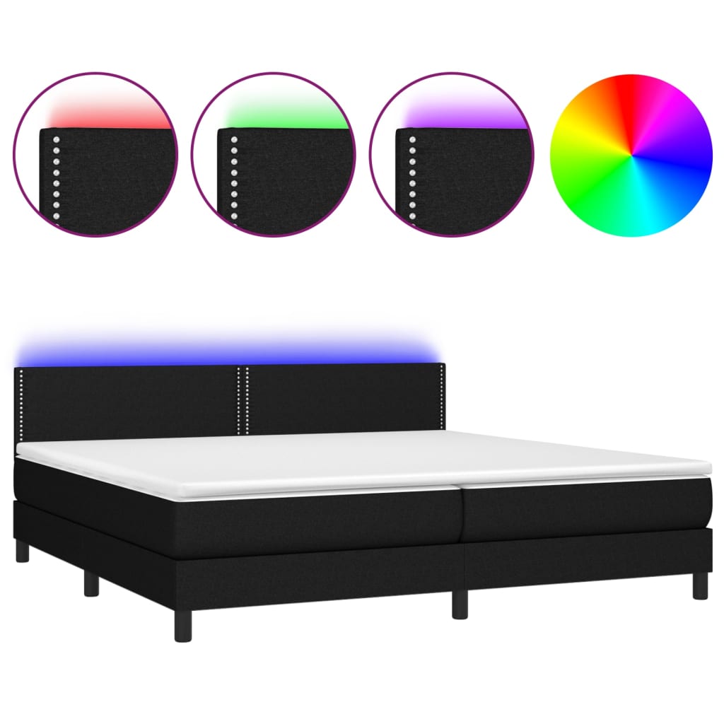 kontinentalseng med LED-lys 200x200 cm stof sort