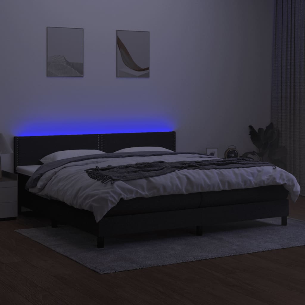 kontinentalseng med LED-lys 200x200 cm stof sort
