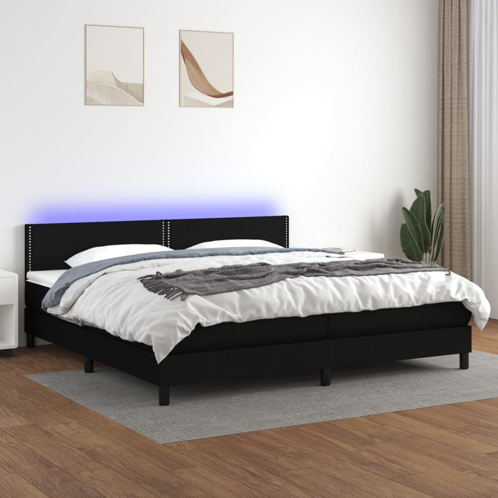 kontinentalseng med LED-lys 200x200 cm stof sort