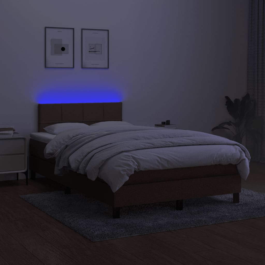 kontinentalseng med LED-lys 120x200 cm stof mørkebrun