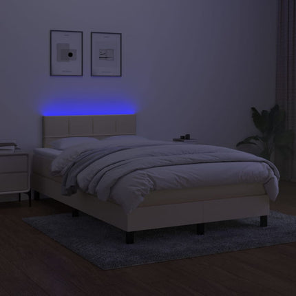 kontinentalseng med LED-lys 120x200 cm stof cremefarvet