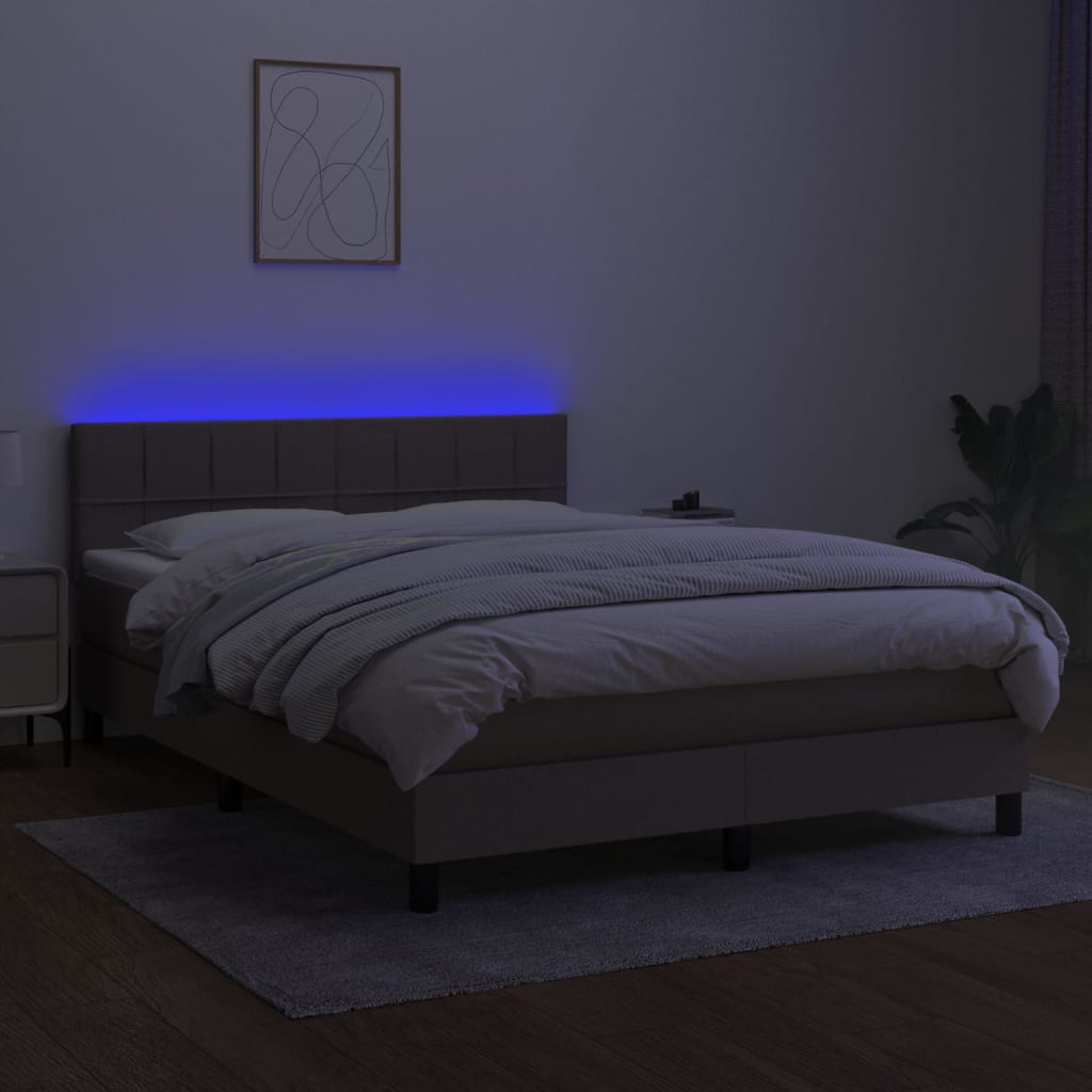 kontinentalseng med LED-lys 140x190 cm stof gråbrun
