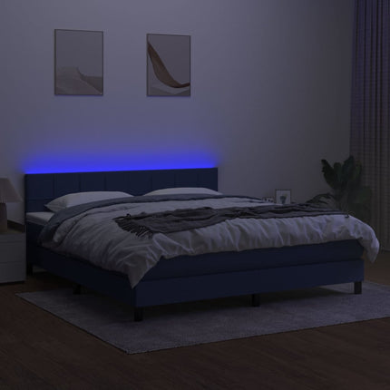 kontinentalseng med LED-lys 160x200 cm stof blå
