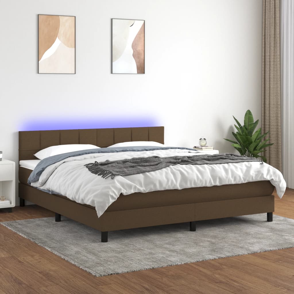 kontinentalseng med LED-lys 180x200 cm stof mørkebrun
