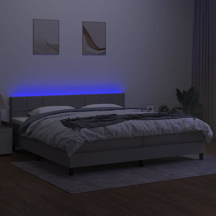 kontinentalseng med LED-lys 200x200 cm stof lysegrå