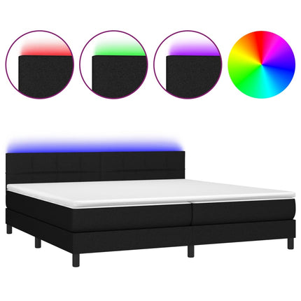 kontinentalseng med LED-lys 200x200 cm stof sort