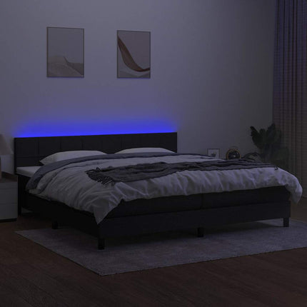 kontinentalseng med LED-lys 200x200 cm stof sort