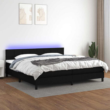 kontinentalseng med LED-lys 200x200 cm stof sort