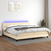 kontinentalseng med LED-lys 200x200 cm stof cremefarvet