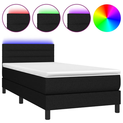 kontinentalseng med LED-lys 90x190 cm stof sort