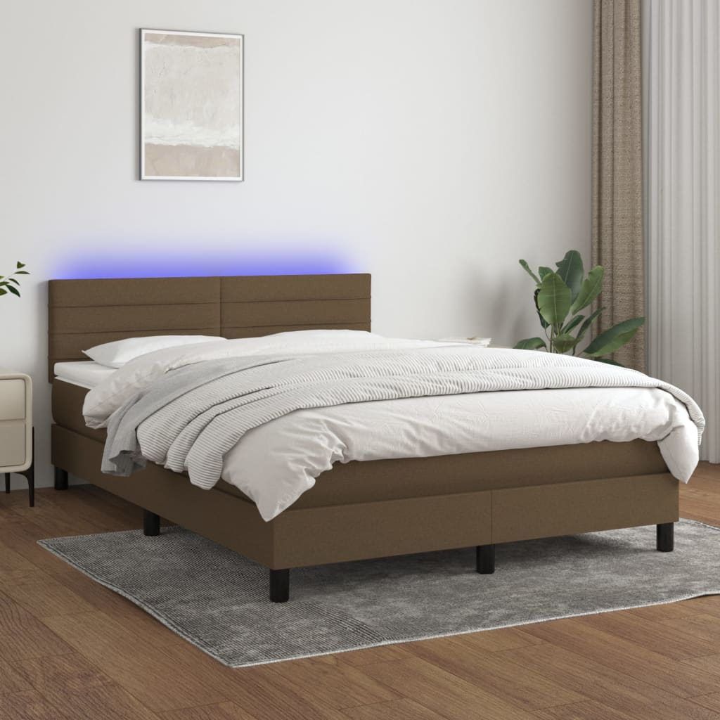 kontinentalseng med LED-lys 140x190 cm stof mørkebrun