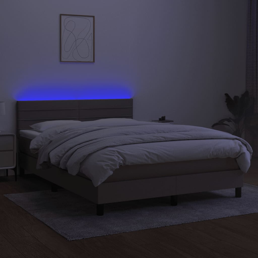 kontinentalseng med LED-lys 140x190 cm stof gråbrun