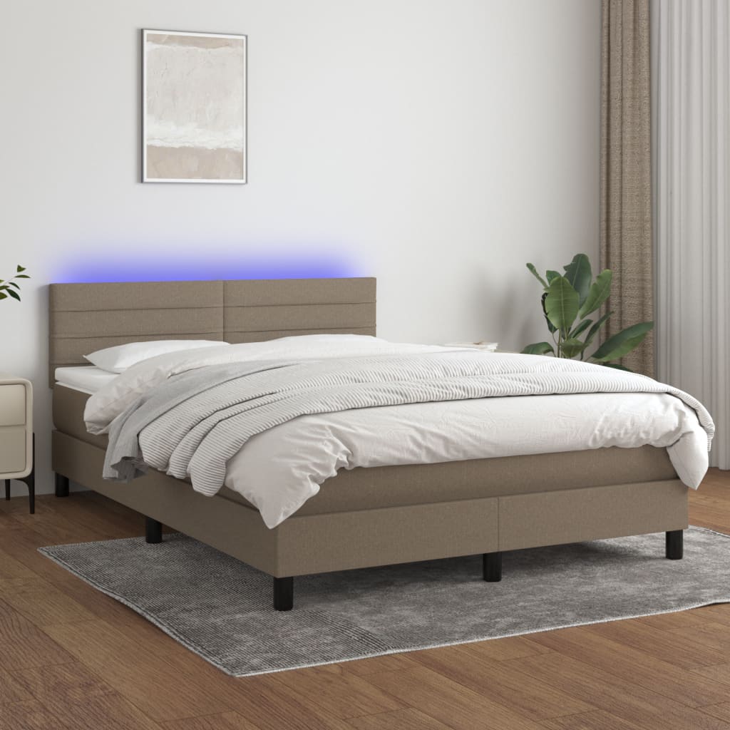 kontinentalseng med LED-lys 140x190 cm stof gråbrun