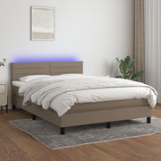 kontinentalseng med LED-lys 140x190 cm stof gråbrun