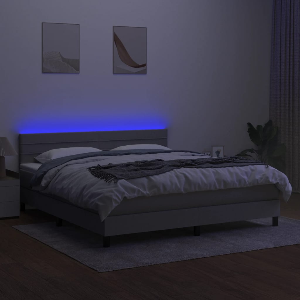 kontinentalseng med LED-lys 160x200 cm stof lysegrå