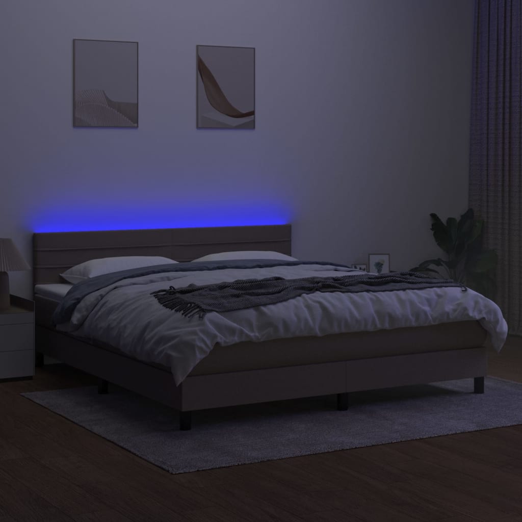 kontinentalseng med LED-lys 180x200 cm stof gråbrun