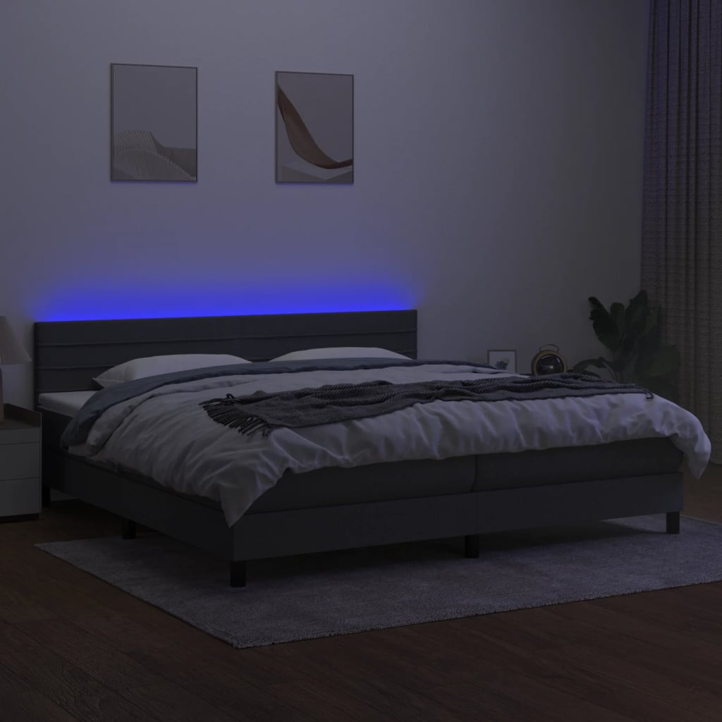 kontinentalseng med LED-lys 200x200 cm stof mørkegrå