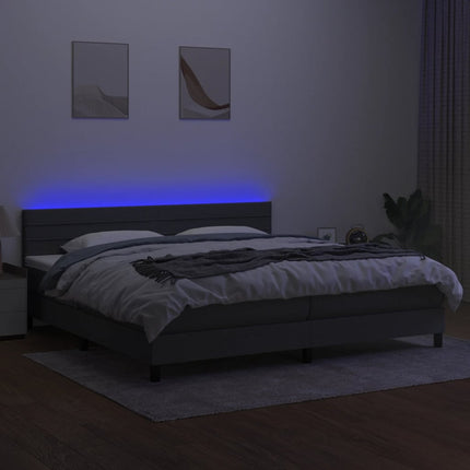 kontinentalseng med LED-lys 200x200 cm stof mørkegrå