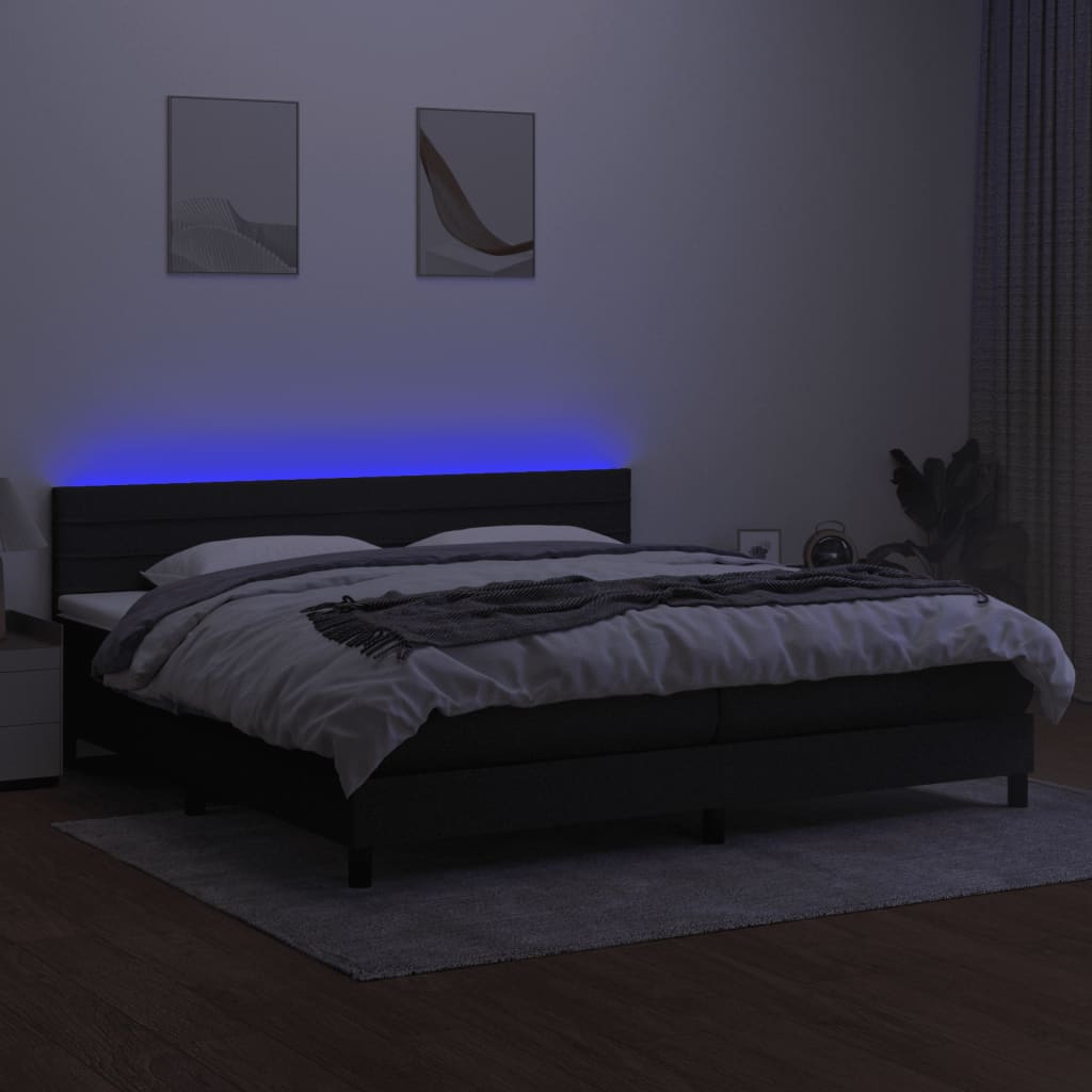 kontinentalseng med LED-lys 200x200 cm stof sort