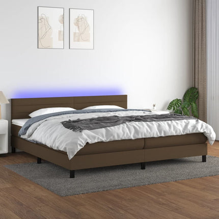 kontinentalseng med LED-lys 200x200 cm stof mørkebrun