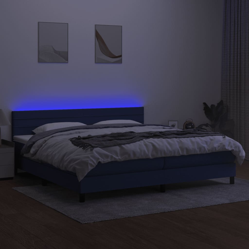 kontinentalseng med LED-lys 200x200 cm stof blå