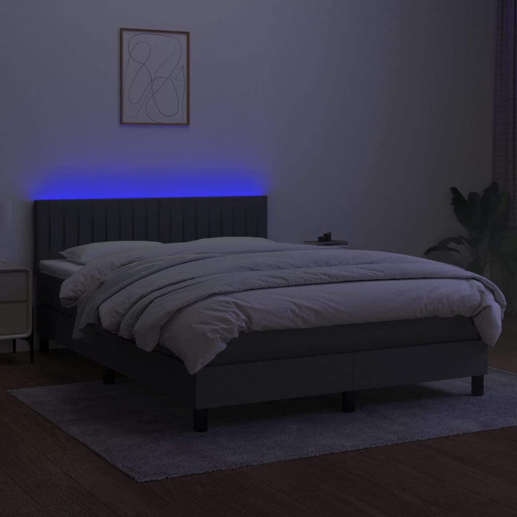kontinentalseng med LED-lys 140x200 cm stof mørkegrå