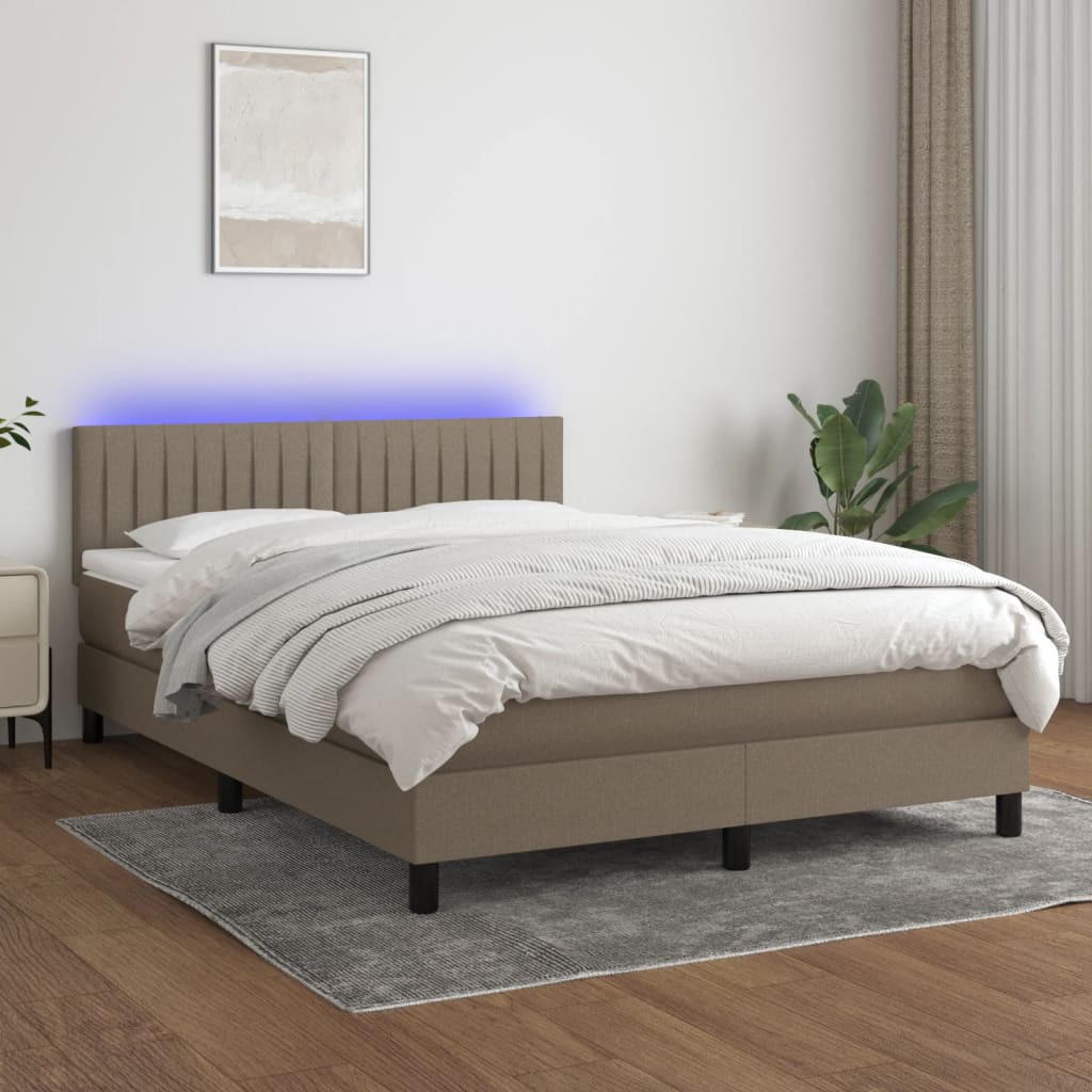 kontinentalseng med LED-lys 140x200 cm stof gråbrun