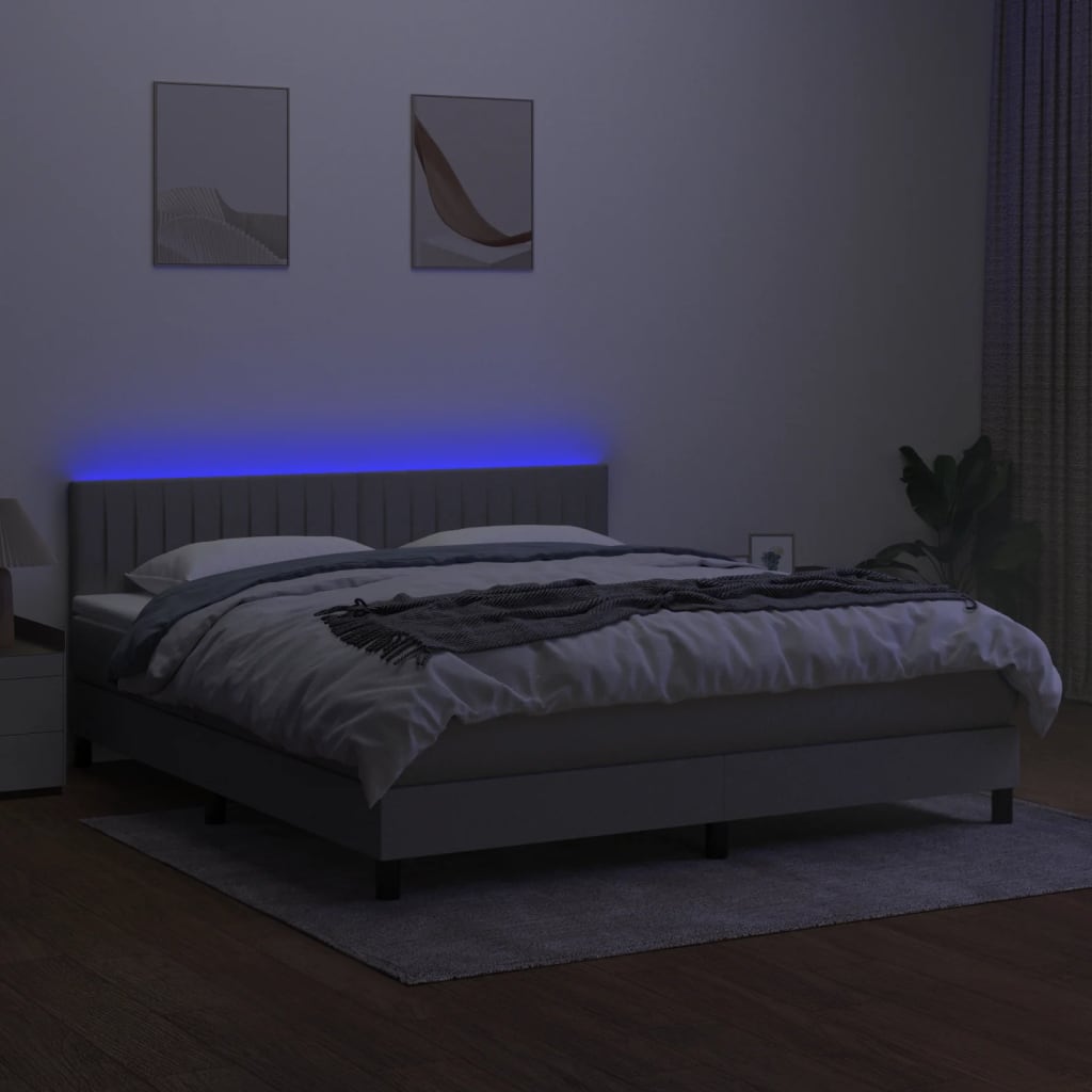 kontinentalseng med LED-lys 160x200 cm stof lysegrå