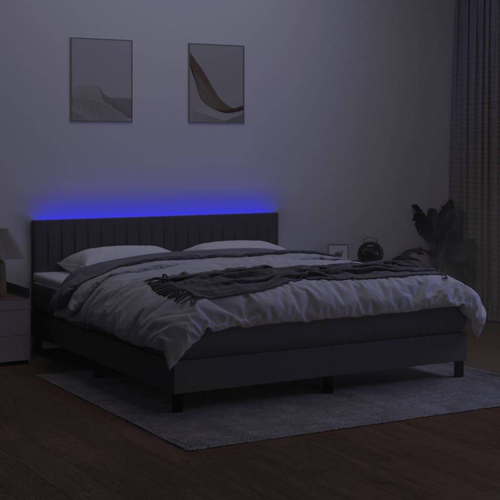 kontinentalseng med LED-lys 160x200 cm stof mørkegrå