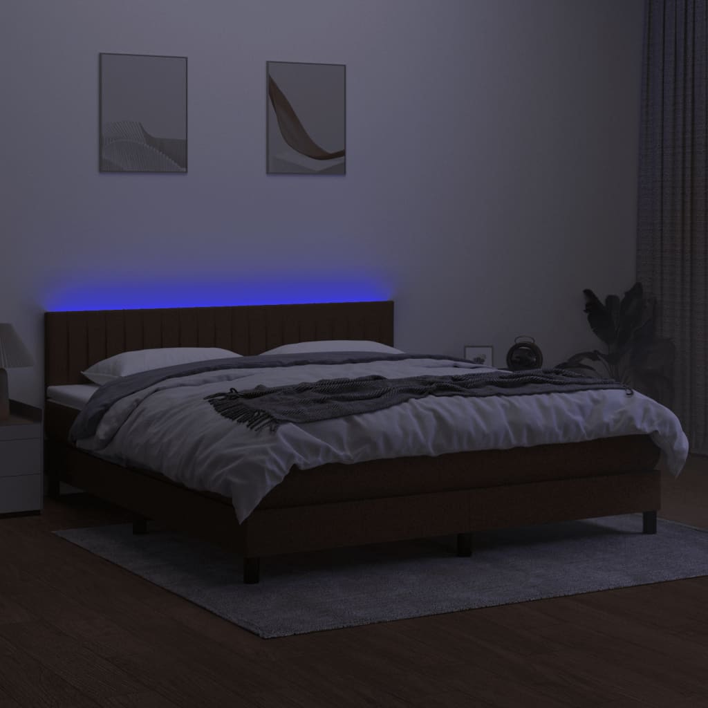 kontinentalseng med LED-lys 160x200 cm stof mørkebrun