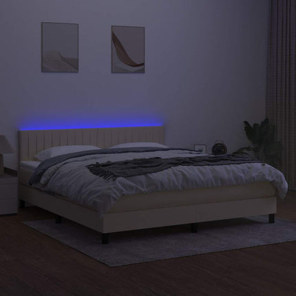 kontinentalseng med LED-lys 160x200 cm stof cremefarvet
