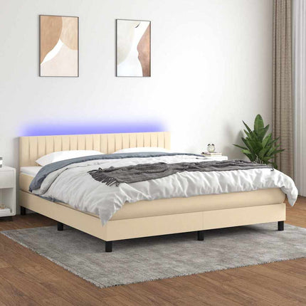 kontinentalseng med LED-lys 160x200 cm stof cremefarvet