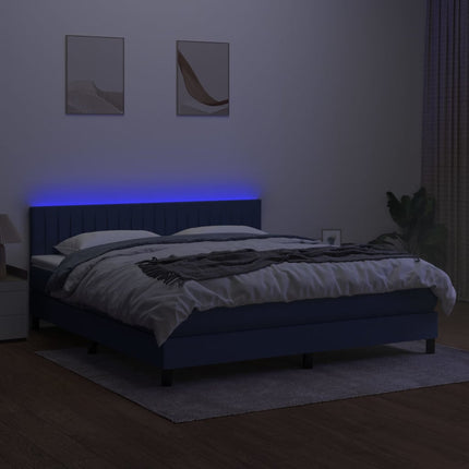 kontinentalseng med LED-lys 160x200 cm stof blå