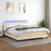 kontinentalseng med LED-lys 180x200 cm stof cremefarvet