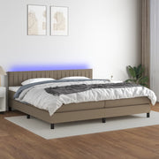 kontinentalseng med LED-lys 200x200 cm stof gråbrun