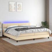 kontinentalseng med LED-lys 200x200 cm stof cremefarvet