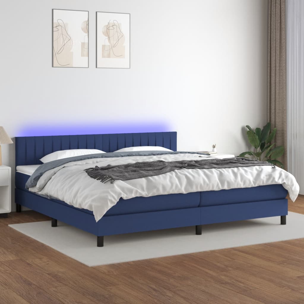 kontinentalseng med LED-lys 200x200 cm stof blå