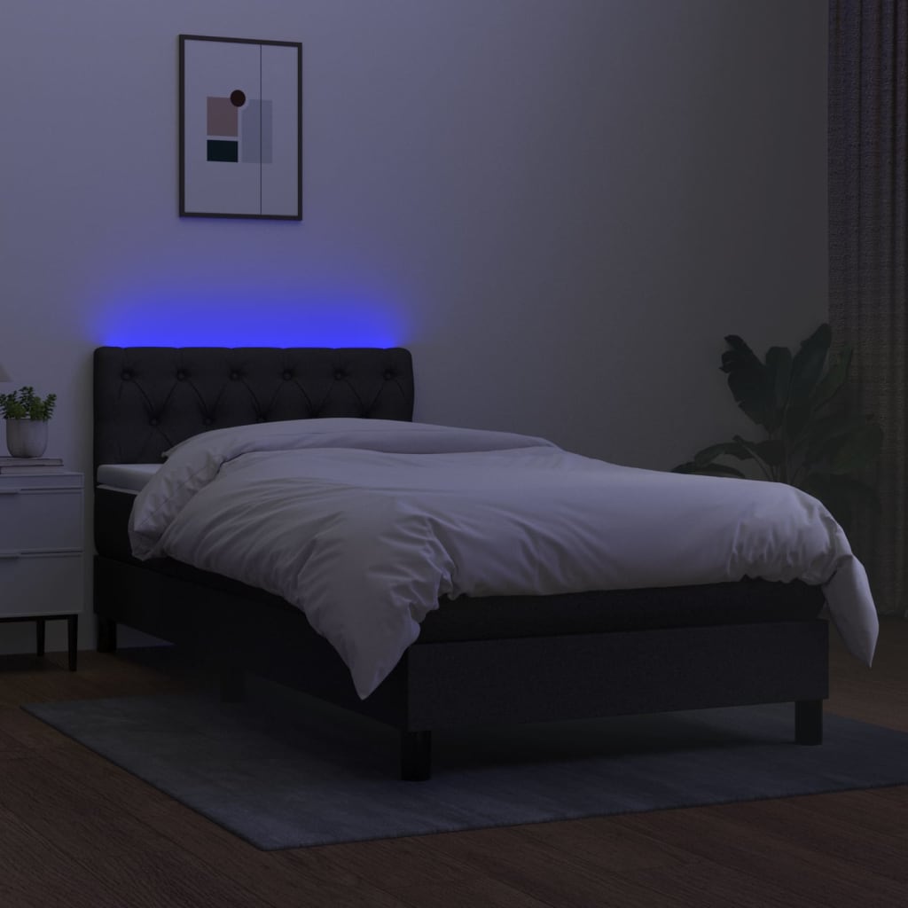 kontinentalseng med LED-lys 80x200 cm stof sort