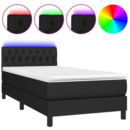 kontinentalseng med LED-lys 90x190 cm stof sort