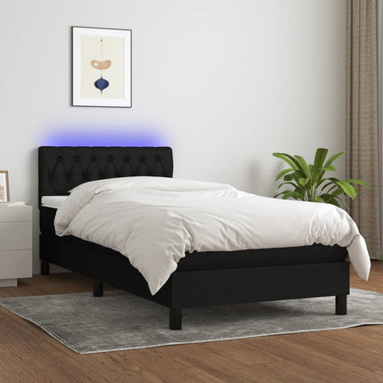 kontinentalseng med LED-lys 90x190 cm stof sort