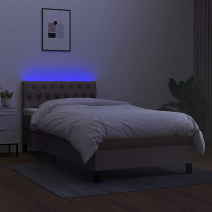 kontinentalseng med LED-lys 90x190 cm stof gråbrun
