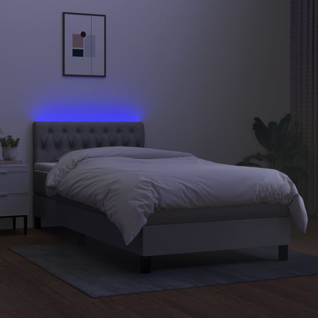 kontinentalseng med LED-lys 90x200 cm stof lysegrå