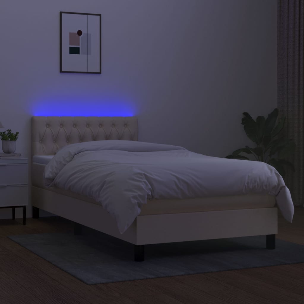 kontinentalseng med LED-lys 90x200 cm stof cremefarvet