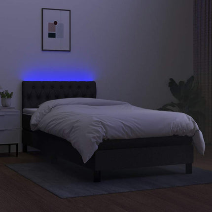 kontinentalseng med LED-lys 100x200 cm stof sort