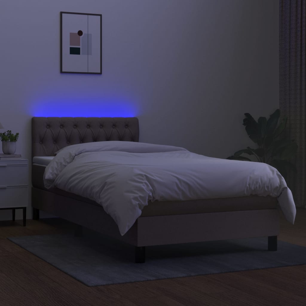 kontinentalseng med LED-lys 100x200 cm stof gråbrun